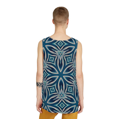 Angled view of the Ice Chant men's tank top showing the fabric and print.