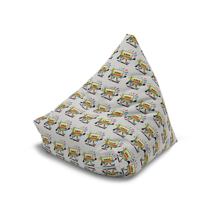 Side angle view of the bean bag chair cover in the Cassette Pattern print.