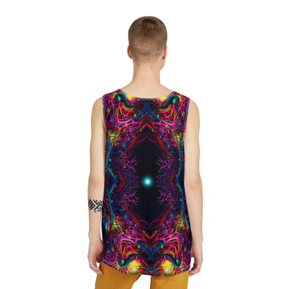 Side angle of The Peculiarity men's tank top, showing the regular cut and fit.