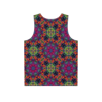 Angled view of the 'Lucid Dream' all-over print covering this men's tank top.