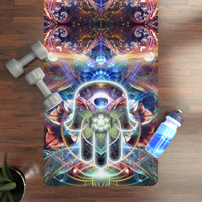 "Divine Protection" psychedelic art printed edge-to-edge on a yoga mat.