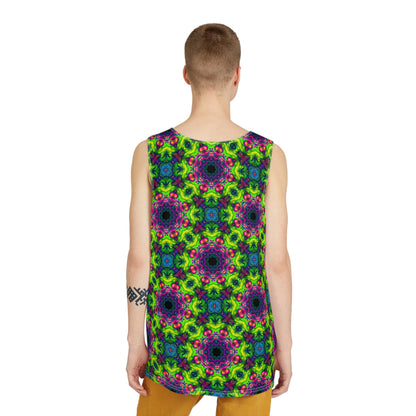 Detail of the Portals graphic on a men's tank top