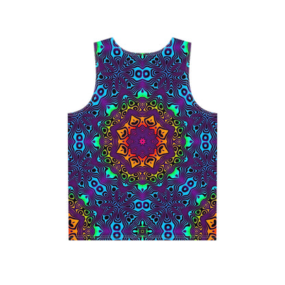 Close-up of the 'Surf's Up' print on the tank top fabric