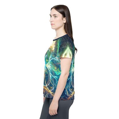 Angled product photo of the Blossom women's sport tee