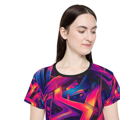 'Gra3D' sport tee for women, close-up of the sleeve print.
