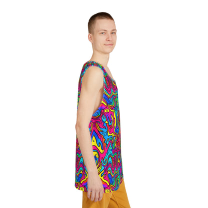 Side view of the Cartoon Oil all-over print men's tank top.