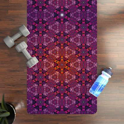 Corner close-up of the Forged In Neon V2 yoga mat showing print detail and rubber edge.
