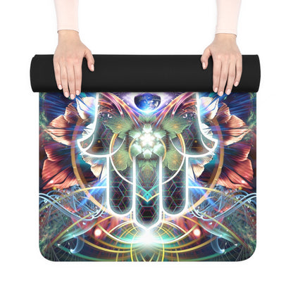 "Divine Protection" psychedelic art printed edge-to-edge on a yoga mat.