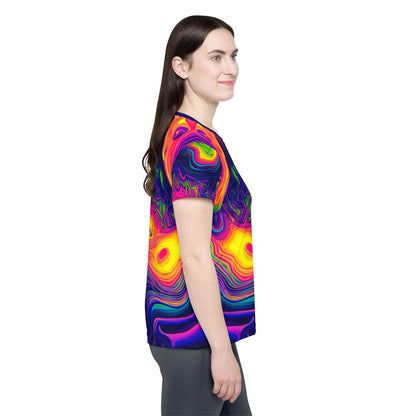 Angled view of the Dimension 1111 sport tee highlighting the print pattern.