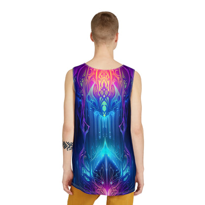 Angled view of the Midnight Spell men's tank top on display.