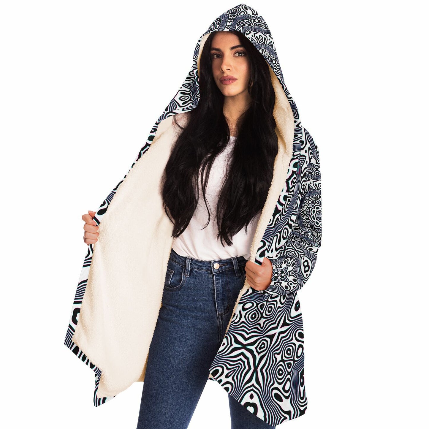 "Wild Cat Mandala (White)" HOODED CLOAK