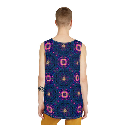 Angled view of the Nocturnal Lattice men's tank top on a plain background.
