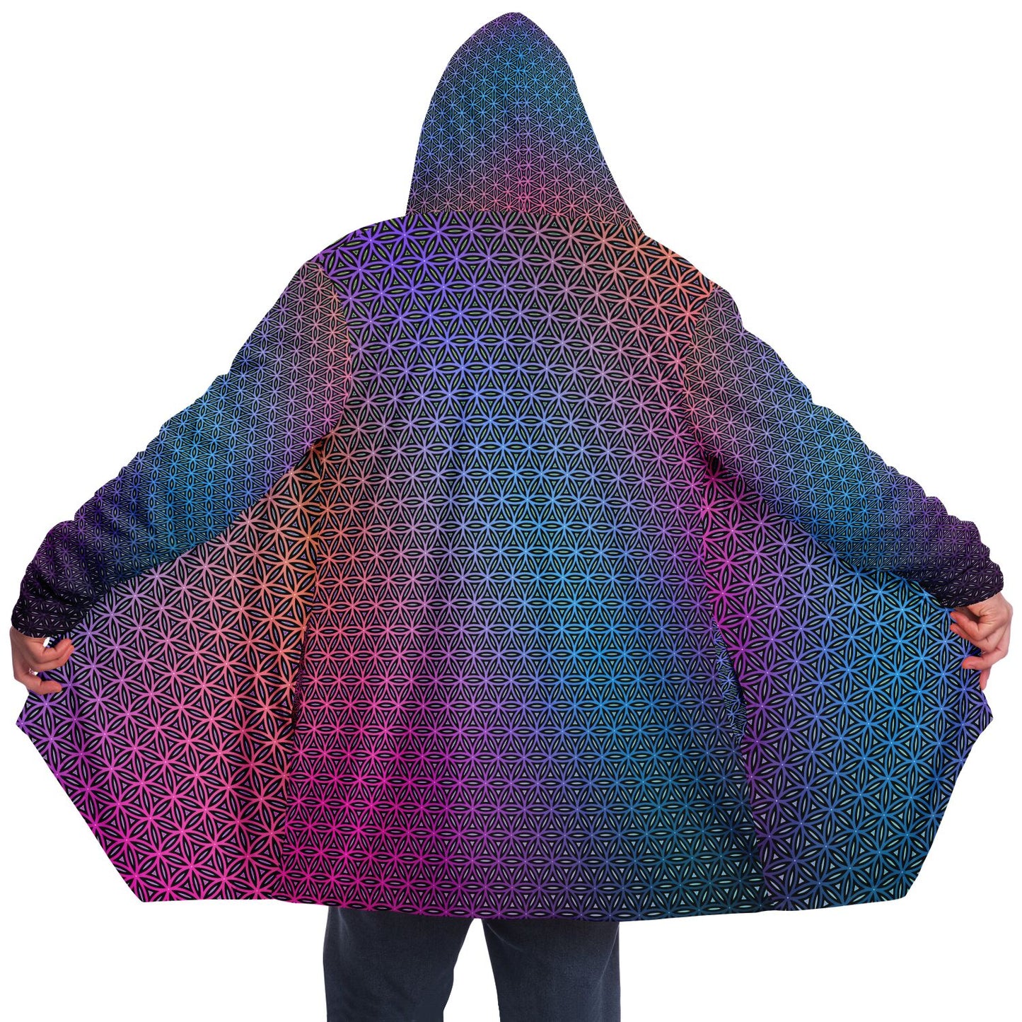 "Rainbow Flower of Life Pattern" HOODED CLOAK