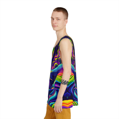 Overhead view of the 'Dimension 1111' men's tank top laid flat.