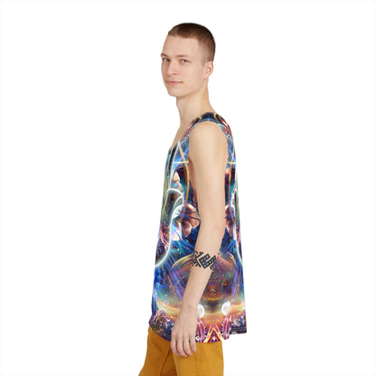 Overhead view of the 'Divine Protection' men's tank top laid flat.