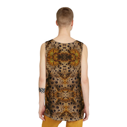 Angled view of the Fractaleon men's tank top showing the fabric and print.
