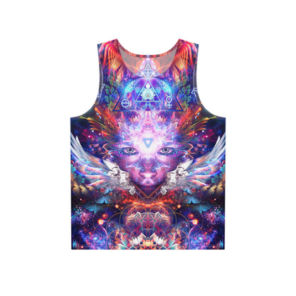 Front view of the Lapis Philosophorum print on a men's tank top in black.