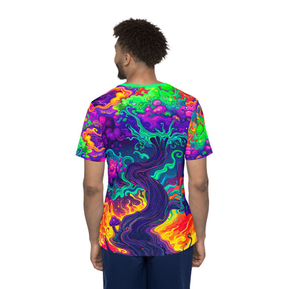 Close-up of the moisture-wicking fabric texture on the Mush Tree So Color sport tee.