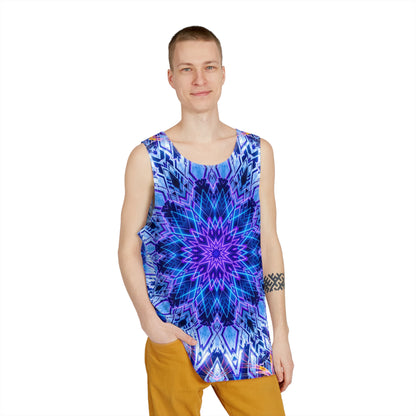 Angled view of the Space Oasis men's tank top design.