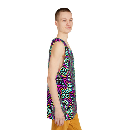 Purple Zibrus Maximus tank top folded, showing the psychedelic print pattern.