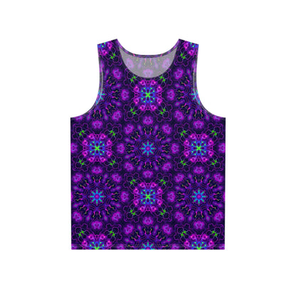 Flat lay of a men's tank top printed with the 'Panspermia' design.