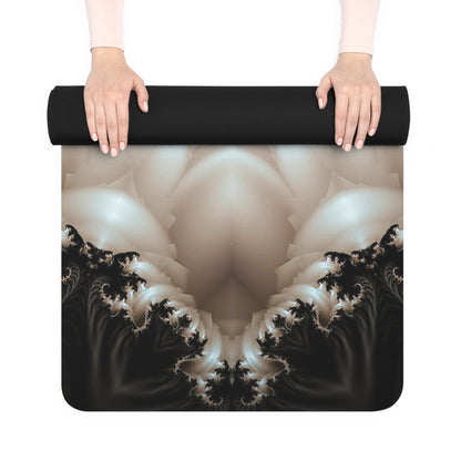 Corner view of the 'Duality' yoga mat, showing the natural rubber non-slip base.