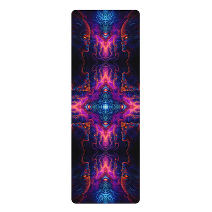 Back view of the 'The Watchers' yoga mat showing its natural rubber bottom surface.
