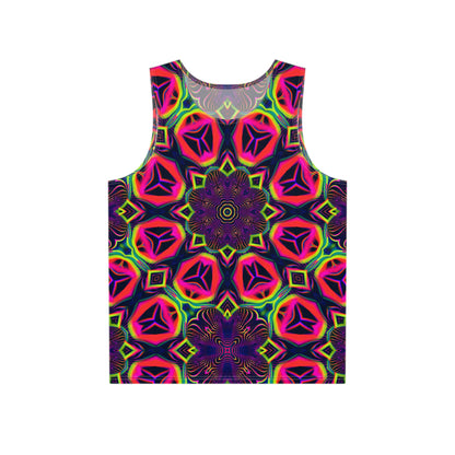 Psychedelic Tracers Mandala tank top laid flat, showing the full print design.
