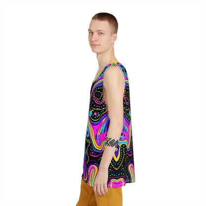 Neon-Ray Vision men's tank top laid flat, showing the full front print.