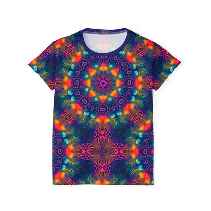 Flat lay front view of the Cosmic Fingerprint V3 women's sport tee, print centered on the chest.