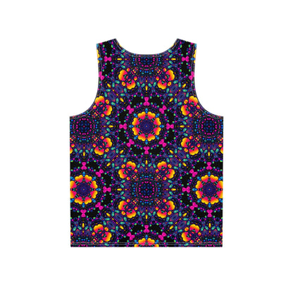 Angled view of the 'Hearts Mandala Pattern' pattern on a men's tank top