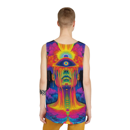 Corner detail of the See The Truth men's tank top print.