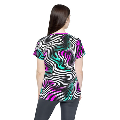 Back view of the Can't Catch This women's sport tee laid flat.