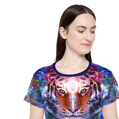 Full pattern view of the "Hunter's Moon" print women's sport tee.