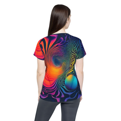Back view of the Cosmic Fingerprint women's sport tee laid flat.