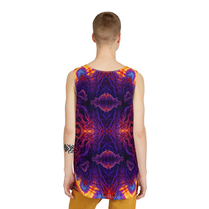 Angled view showing the Lilith's Gate V3 print along the tank top's side seam.