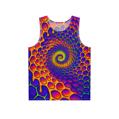 Product photo of the Honeycore men's tank top showing the full print.