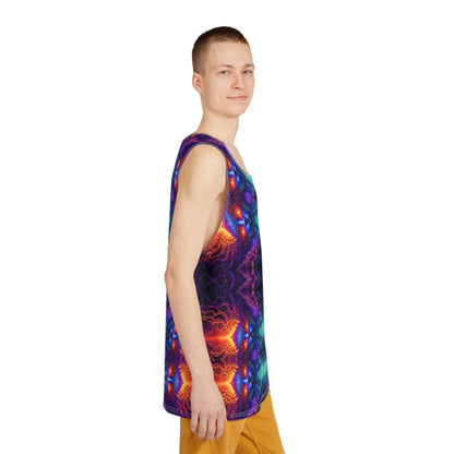 Flat lay of the Lilith's Fractal psychedelic men's tank top.