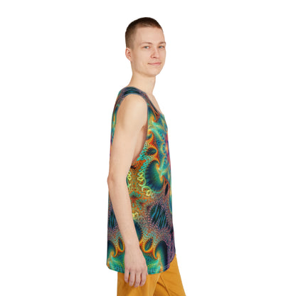 Flat lay of the Free Your Mind men's tank top laid out to show the full print.