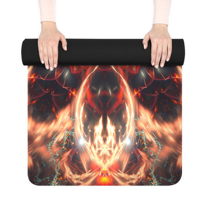 Close view of the Muladhara psychedelic print on a yoga mat.