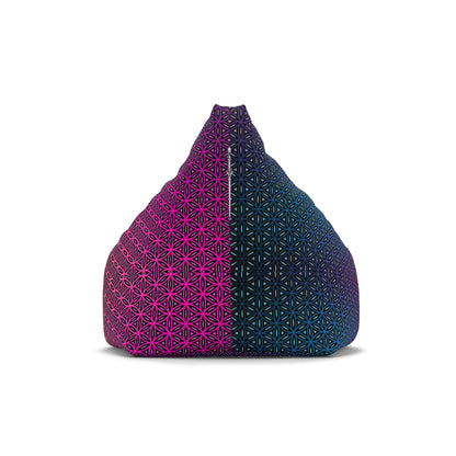 The small size Rainbow Flower of Life bean bag chair cover shown beside the big size.