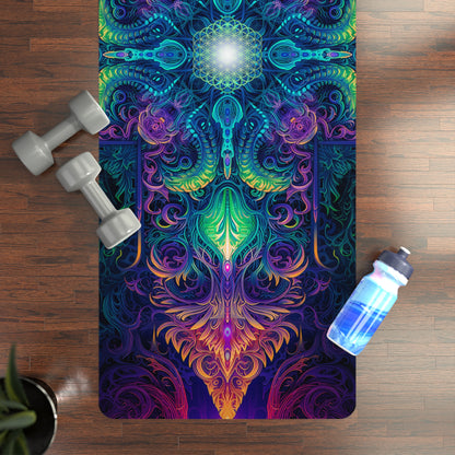 Close-up of the Belladonna V2 yoga mat's microfiber suede top texture and print detail.