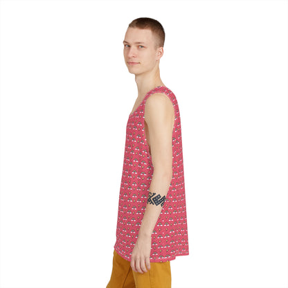 Folded view of the Rainbows and Lightning Pink men's tank top print pattern.