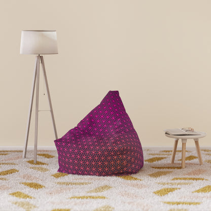 The Pink Flower of Life bean bag chair cover styled in a cozy living room.