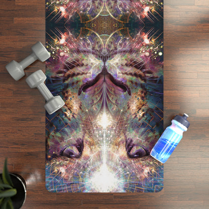 The Mastering Darkness yoga mat, a rubber yoga mat with an edge-to-edge dark psychedelic print.