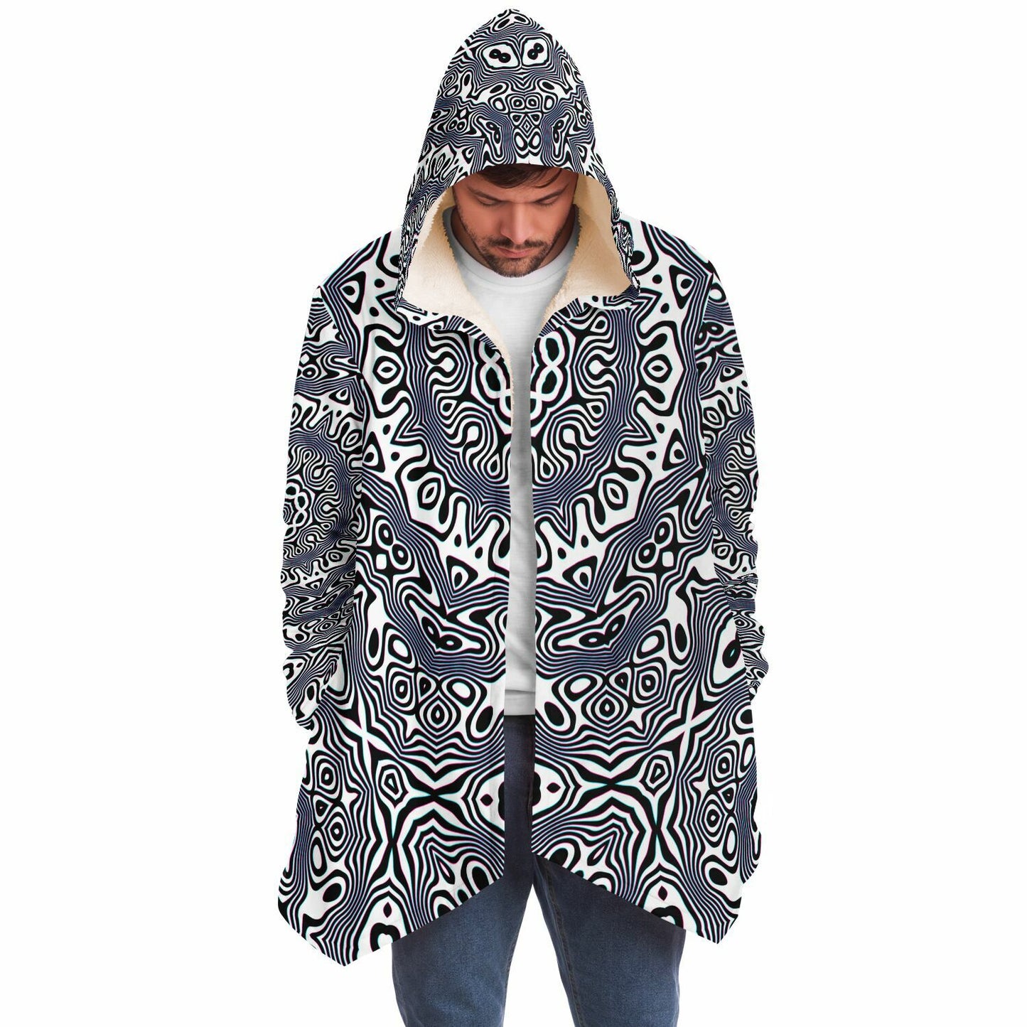 "Wild Cat Mandala (White)" HOODED CLOAK