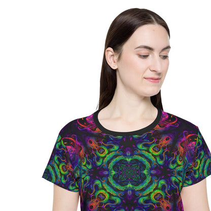 Folded Cthulhu Kaleider sport tee showing the collar and print detail.