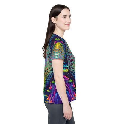 Maze of Life Flip women's sport tee shown fully spread to display the design.