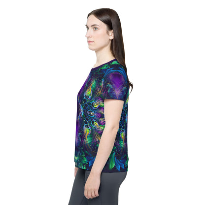 Angled product photo of the Awakened women's sport tee