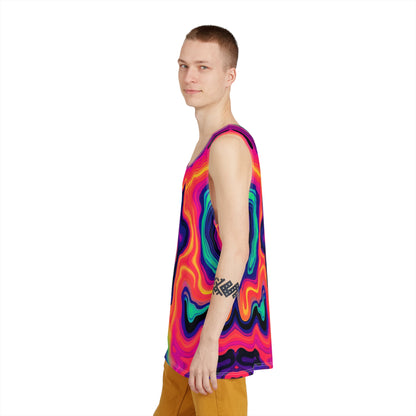 Overhead view of the 'Drizzle' men's tank top laid flat.